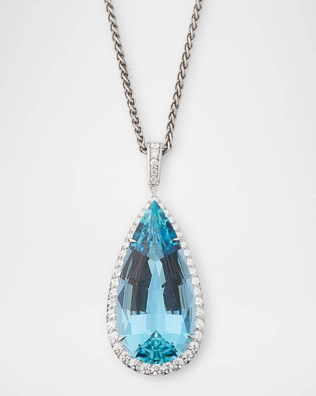 Platinum Diamond and Aquamarine Pendant Necklace